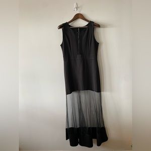 Black, sleeveless, long, mesh formal dress